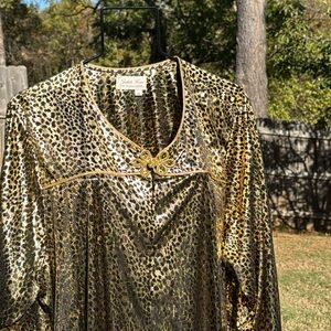 NOS Vintage 2x Judith Heart Black Gold Leopard Zip Up Robe Silky Animal